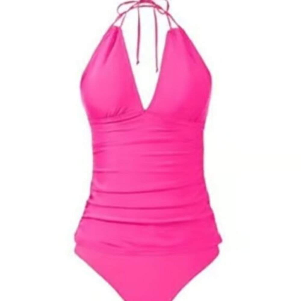 Halter Tankini V-Neck w/ Bikini Bottom Swimsuit Size Med NWT #M-141